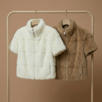 Nola – Faux Fur Short Sleeve Jacket with Zip