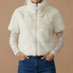 Nola – Faux Fur Short Sleeve Jacket with Zip